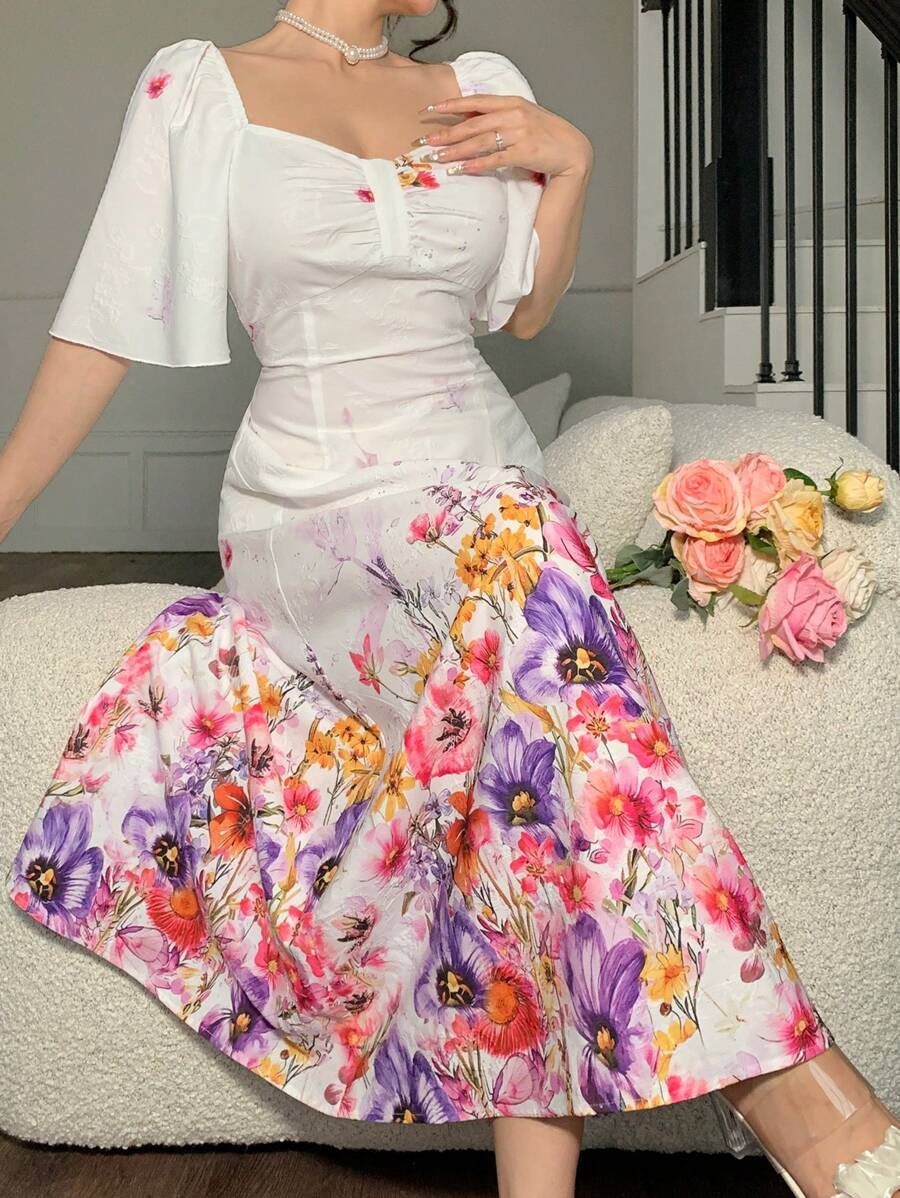 Modelyn Fashion Locating Pleated Front Midi Dress - Multicolor - View 1