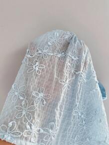 Sweetra 女士夏季新款蓝色刺绣衬衫，时尚不对称肩带荷叶边饰边，浅蓝色吊带背心上衣，半透明褶皱胸围，非常适合夏季海滩度假 - 藍色 - 查看 6