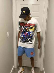 1 Piece Tween Boy Casual Sports College Street White T-Shirt With Graffiti Racing Pattern Suitable For Back To School Boys Suitable For Birthday Parties, Evening Parties, Performances, Weddings, Baptisms, Opening Ceremonies Daily Suitable For Daily Use Suitable For School Suitable For Travel Suitable For Sports Suitable For Spring And Summer Seasons