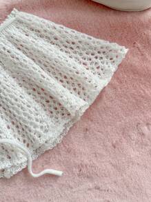 Sweetina Conjunto de falda y suéter de ganchillo calado de color blido para mujer, estilo bohemio de verano para la playa en Hawái