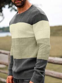 Manfinity Homme Men's Color Block Round Neck Casual Sweater, Stylish For Daily Wear - Multicolor - View 4