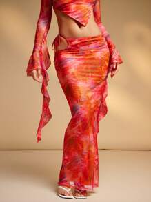 Hauture Vacation Resort Abstract Tropical Print Cut Out Maxi Skirt - Multicolor - View 1