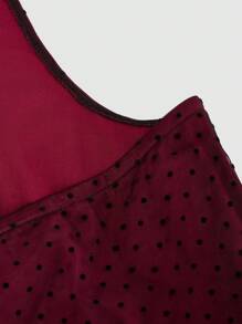 Flirla Plus Size Contrast Color Sheer Sexy Halter Neck Dress, Spring/Summer - Burgundy - View 3