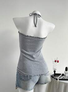 Elamini Women's Halter Neck Casual Minimalist Top, Suitable For Summer - Grey - View 2