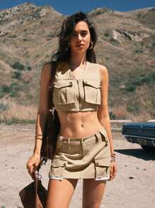 Easelle Summer Vintage Rave Outfits Festival Women Two Pieces Outfits For Daily Wear Western Clothes For Women Cowgirl Outfit - Khaki - View 1