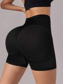 Easithlete Seamless High Stretch Yoga Fitness Athletic Shorts - Black - View 2
