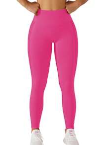 SHEIN Core Rhythm High Waisted Seamless Slim Legging For Women - Tummy Control Resilient Soft Touch Quick-Drying Breathable 4-Way Stretch Butt Lifting For Hiking Workout Running Cycling Yoga Pickleball Exercise Casual - Hot Pink - View 5