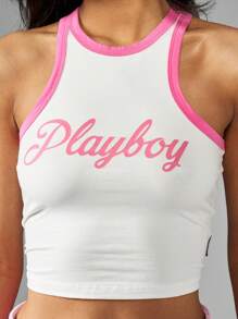 Missguided x Playboy Áo ba lỗ Racer Back Áo crop top cổ yếm tập luyện thể thao Phong cách thể thao Ôm sát mùa hè thường ngày Không tay Phong cách đường phố Y2K Thời trang - trắng - Xem 5