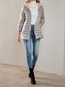 Aveloria Modichic Cappotto imbottito casual con cappuccio con cerniera, maniche lunghe, in colore unito, per l inverno