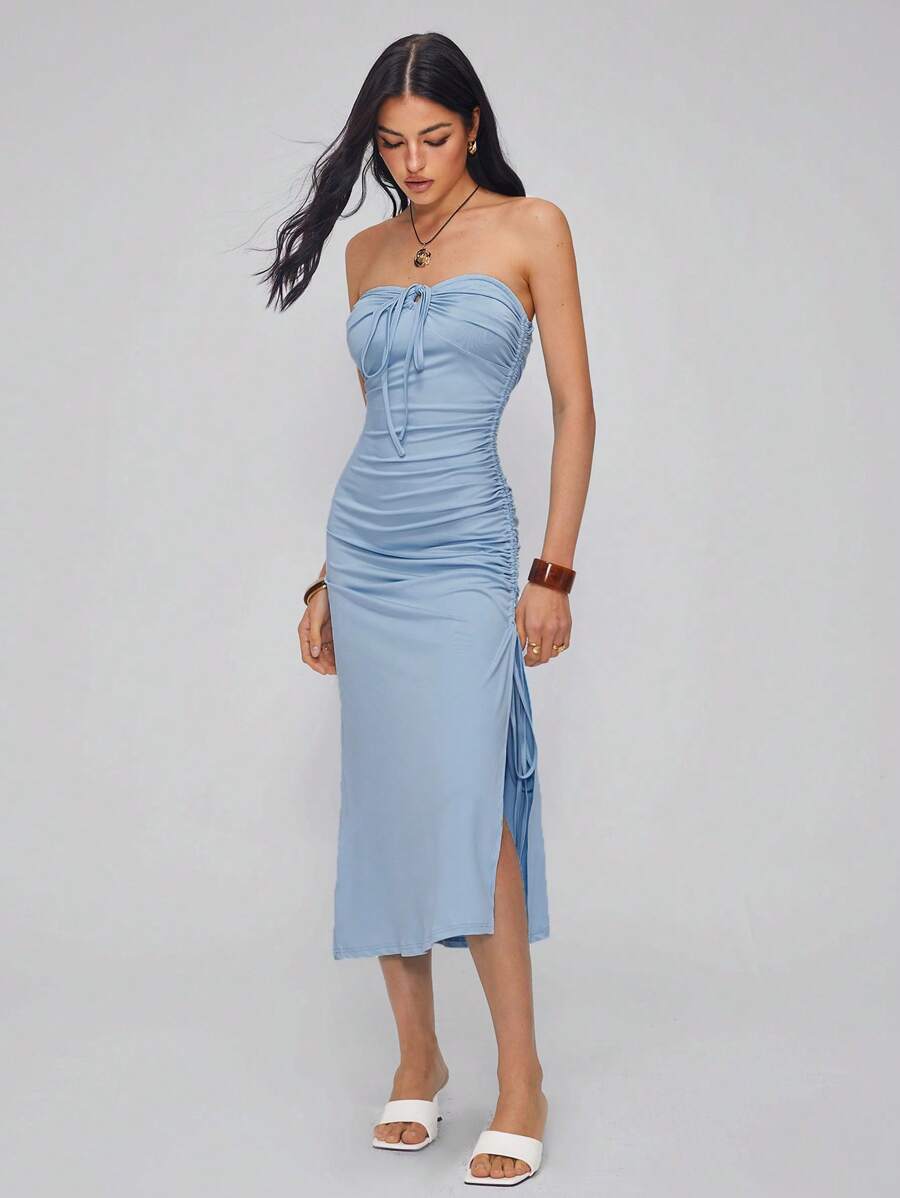 Roylia Tight Fit Ruched Drawstring Waist Women's Beach Dress