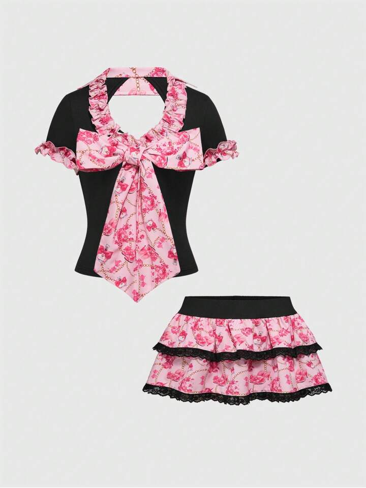Our J-Fashion Y2K Harajuku Himekaji Lace-Up Backless Oversized Bow
