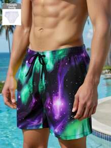 Surfspeed Men's Summer Vacation All Over Print Drawstring Waist Beach Shorts - Black - View 1
