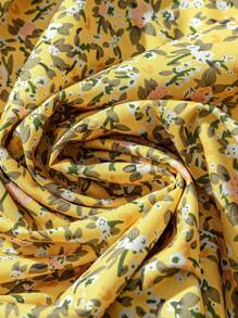 Linhara Plus Size Women's Ditsy Floral Square Collar Short Sleeve Casual Shirt - Yellow - View 5