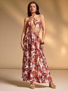 Hauture Sexy Vacation Romantic Bohemian Sleeveless Hollow Out Split Dress For Women - Brown - View 3