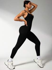 Slayoga Peto sencillo de unicolor con cruce en la parte trasera de la cintura para mujer, atuendo casual para gimnasio