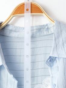 Linhara Plus Size Loose Fit Drop Shoulder Striped Long Casual Shirt Fall Cloth For Women - Baby Blue - View 3