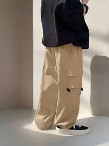 SHEIN Boys Casual Versatile Solid Color Cargo Pants - Khaki - View 5