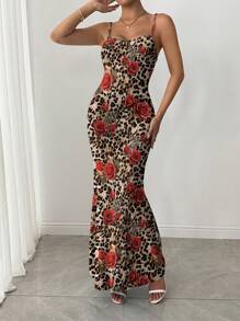 Women's Sexy Leopard & Floral Print Slip Dress, Summer - Multicolor - View 5