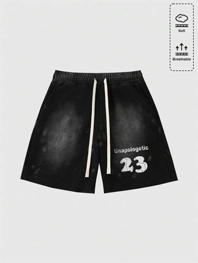 Street Life Pantalones cortos casuales de hombre con estampado de letras y números desgastados