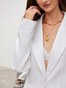 Aveloria Modichic 平翻领，单纽扣，翻盖细节优雅西装外套 - 白色 - 查看 7