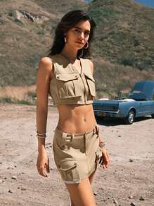 Easelle Summer Vintage Rave Outfits Festival Women Two Pieces Outfits For Daily Wear Western Clothes For Women Cowgirl Outfit - Khaki - View 3