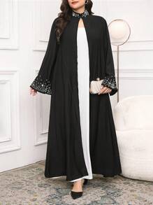 Al Najma Women Plus Size Elegant Beaded Decor Abaya Robe, Modest - Black - View 4