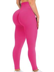 SHEIN Core Rhythm High Waisted Seamless Slim Legging For Women - Tummy Control Resilient Soft Touch Quick-Drying Breathable 4-Way Stretch Butt Lifting For Hiking Workout Running Cycling Yoga Pickleball Exercise Casual - Hot Pink - View 3