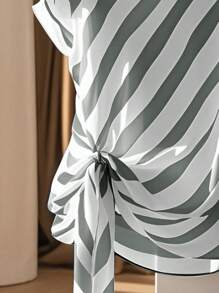 Franclia 女士休闲度假圆领无袖蝴蝶结下摆开衩衬衫，春夏 - 彩色 - 查看 3