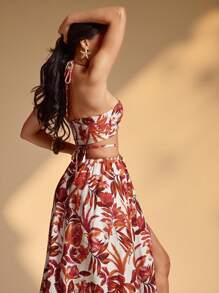 Hauture Sexy Vacation Romantic Bohemian Sleeveless Hollow Out Split Dress For Women - Brown - View 2