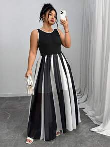 Elenzga Plus Size Sleeveless Casual Summer Dress - Black - View 3