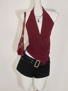 SHEIN ICON 女式不对称下摆立领无袖背心