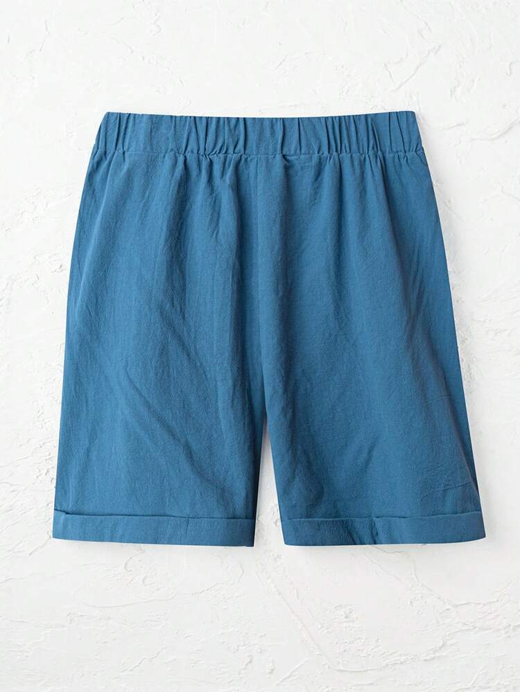 Plus Size Women's Solid Color Waist Tie Dual Pocket Casual Shorts
