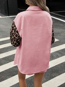 Siren Gaze 2 件女式豹纹拼布条纹长袖休闲衬衫和短裤套装、复古简约女式衬衫 2 件套装、女式条纹短裤、女式衬衫、街头风格衬衫、豹纹衬衫