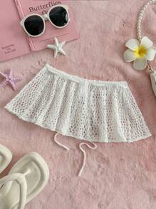 Sweetina Conjunto de falda y suéter de ganchillo calado de color blido para mujer, estilo bohemio de verano para la playa en Hawái