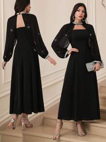 Modelyn 优雅水晶装饰沙特女士选美派对礼服 - 黑色 - 查看 1