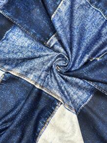 SHEIN Clasi Plus Size Casual Off Shoulder Bodycon Denim Effect Print Long Dress For Women - Multicolor - View 6