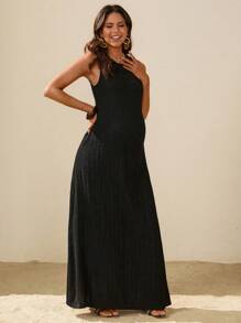 SHEIN 孕妇度假无袖纯色侧开衩连衣裙，休闲孕妇装