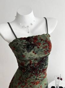 Elamini Flocked Retro Camisole Versatile Dress, Spring/Summer