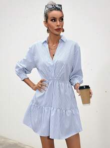 Aveloria Modichic Vestido con estampado de rayas, volantes en el bajo y diseño holgado para mujeres, elegante