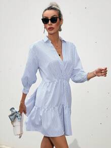 Aveloria Modichic Vestido con estampado de rayas, volantes en el bajo y diseño holgado para mujeres, elegante