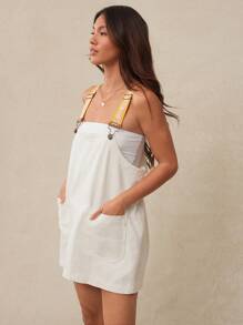 WESTFADE 方领乡村西部牛仔女装春季碎花吊带休闲牛仔背带迷你连衣裙女式夏季服装 - 白色 - 查看 5