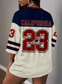 Slaydiva 宽松 V 领字母徽标网眼运动 T 恤，休闲简约设计，适合夏季、运动季、返校季、音乐节，加大码 - 彩色 - 查看 2