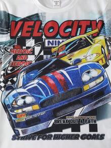 1 Piece Tween Boy Casual Sports College Street White T-Shirt With Graffiti Racing Pattern Suitable For Back To School Boys Suitable For Birthday Parties, Evening Parties, Performances, Weddings, Baptisms, Opening Ceremonies Daily Suitable For Daily Use Suitable For School Suitable For Travel Suitable For Sports Suitable For Spring And Summer Seasons