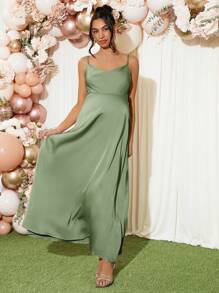 Loomaby Solid Color Sleeveless Maternity Dress, Fashion For Summer - Green - View 7