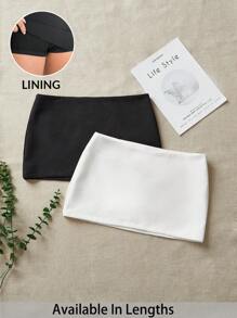 SHEIN PETITE CURVE 2 Color Mini Skirt, Minimalist, Fashion, Casual, Solid Color - Black and White - View 1