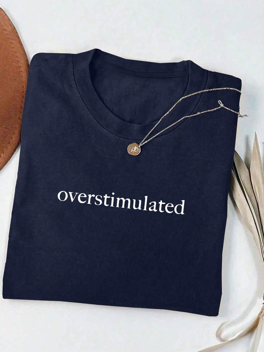 SHEIN CURVE+ Plus Size Casual Round Neck Short Sleeve Letter Print T-Shirt