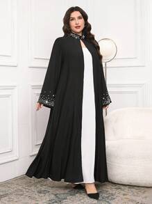 Al Najma Women Plus Size Elegant Beaded Decor Abaya Robe, Modest - Black - View 3