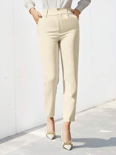 Aveloria Modichic 女士纯色直筒西装裤，带口袋，适合日常通勤