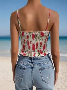 INAWLY Solva Vacation Casual Floral Print Front Button Camisole Top - Multicolor - View 2