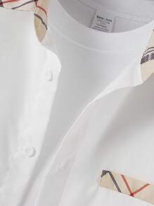 Manfinity Homme 男士夏季休闲前扣短袖衬衫和格子短裤两件套 - 彩色 - 查看 4